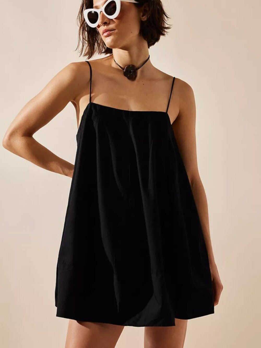 Free People Struttin' Mini Dress Black Tie Back Pleated Summer New S
